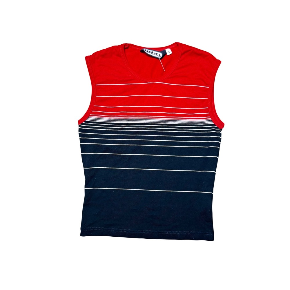Next Era Womens Red Navy Blue Striped Sleeveless Knit Crew Neck Tank Top Small